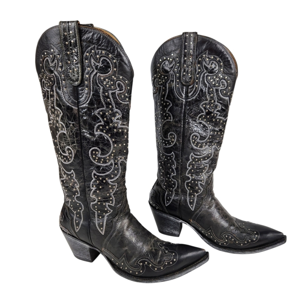 Sterling River Black Leather Studded Tall Cowboy Western Boots Womens Size 9